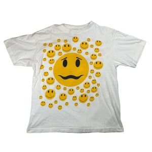 Vintage 90s Smiley Face All Over Two Sided Print Shirt Size Large‎